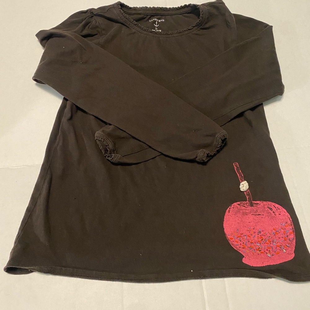 Lands' End Brown and Red Long Sleeve Tee with Apple Design
